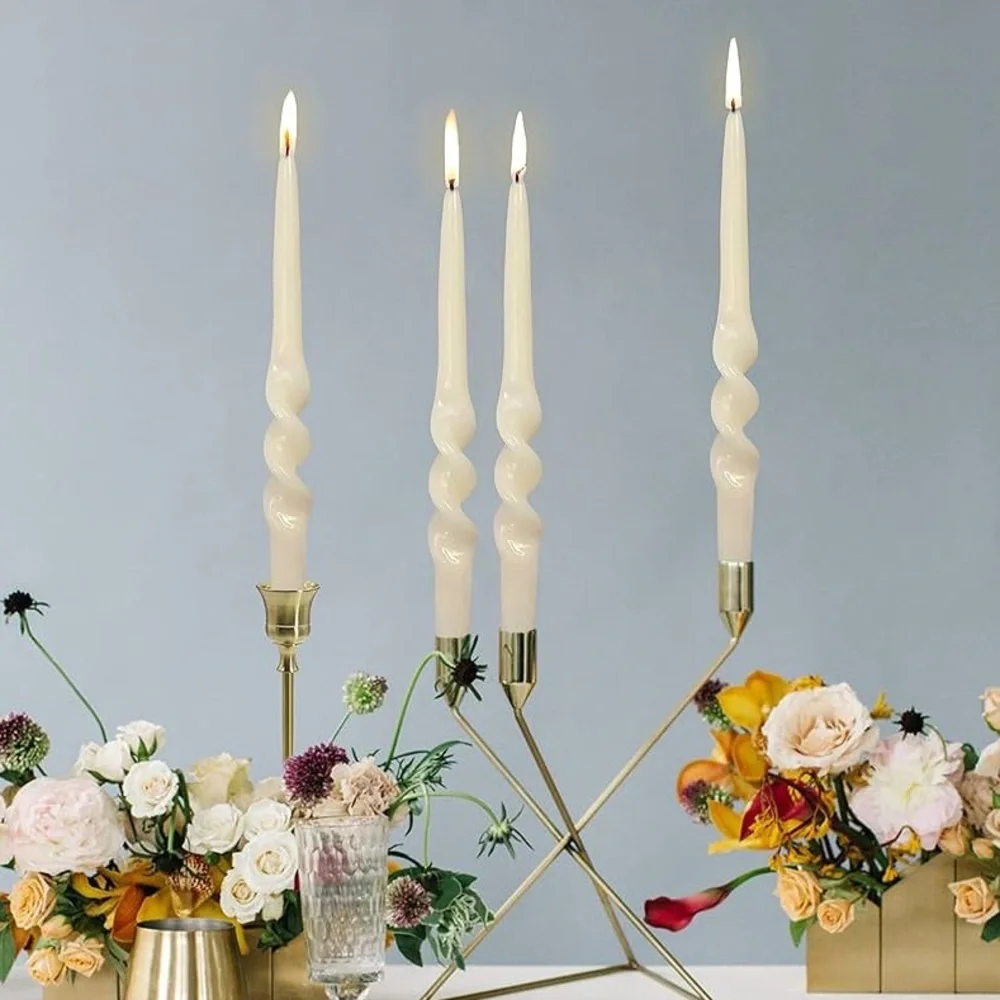 NWT ADPAL Ivory Spiral Ribbon Tapered Candlesticks Unscented & Handmade